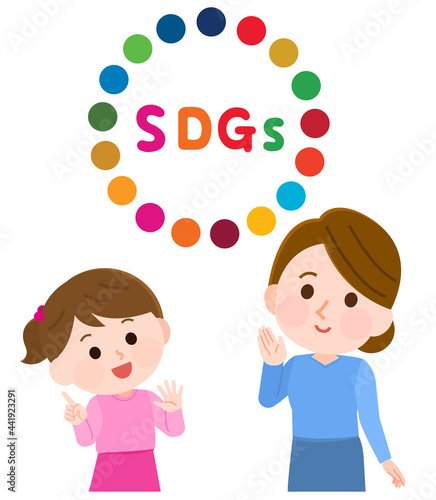 SDGsを理解する親子　イラスト