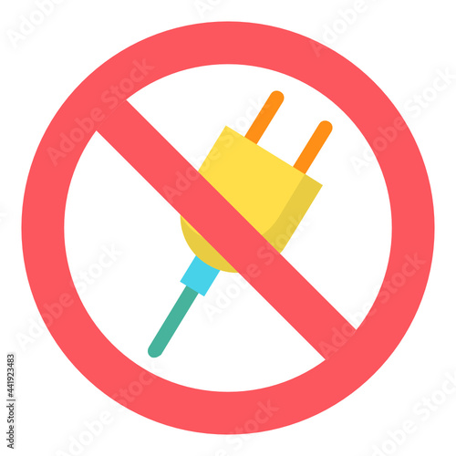 No plug in , Prohibition Sign flat icon.