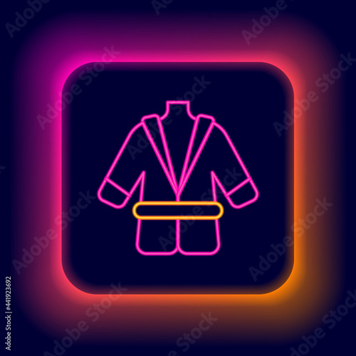 Glowing neon line Bathrobe icon isolated on black background. Colorful outline concept. Vector