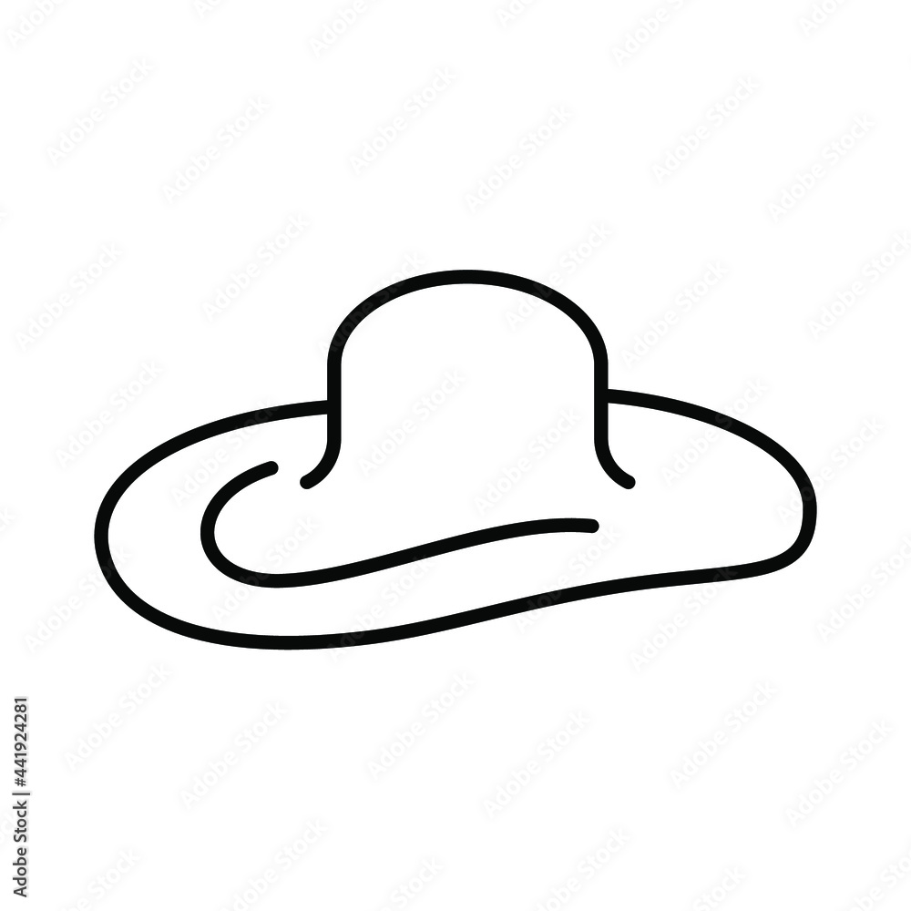 Sun protection woman hat icon. Woman hat icon. Vector illustration. Sun protection hat vector icon. Black linear hat icon Sun protection woman hat icon. Woman hat icon. Vector illustration. Sun protection hat vector icon. Black linear hat icon
