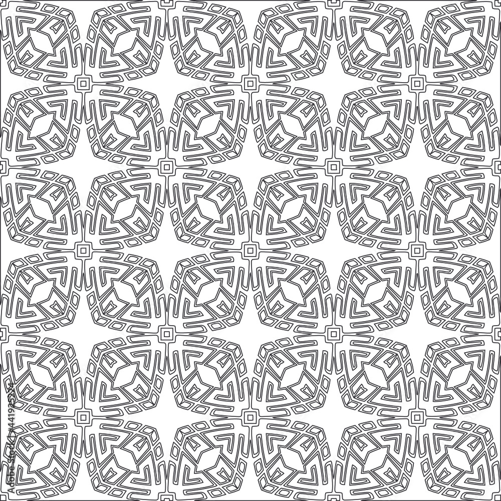 Vector pattern with symmetrical elements . Modern stylish abstract texture. Repeating geometric tiles from striped elements.Black and white pattern. Vector pattern with symmetrical elements . Modern stylish abstract texture. Repeating geometric tiles from striped elements.Black and white pattern.