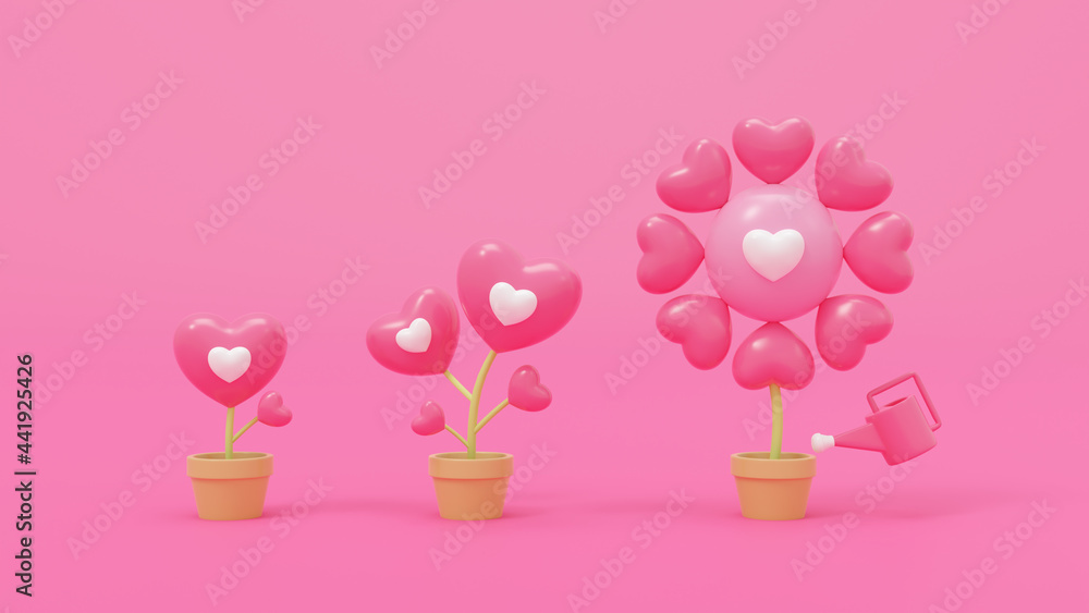 3D rendering, abstract models valentines plant symbolic grow up in brown shiny pots, for love, wedding, valentine's day, anniversary. 3D rendering, abstract models valentines plant symbolic grow up in brown shiny pots, for love, wedding, valentine's day, anniversary.
