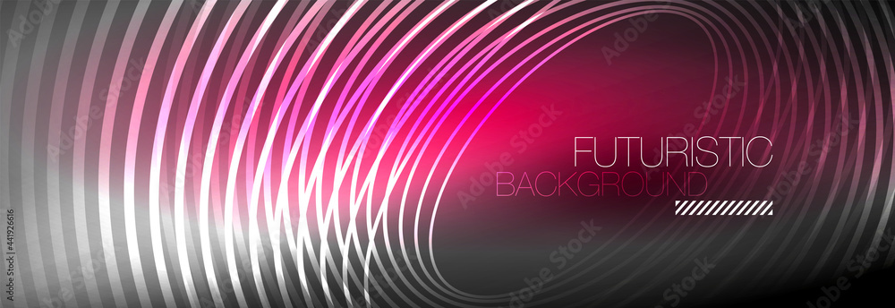 Dark abstract background with glowing neon circles. Trendy layout template for business or technology presentation, internet poster or web brochure cover, wallpaper Dark abstract background with glowing neon circles. Trendy layout template for business or technology presentation, internet poster or web brochure cover, wallpaper