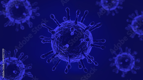 covid-19, coronavirus microscopic 3d render