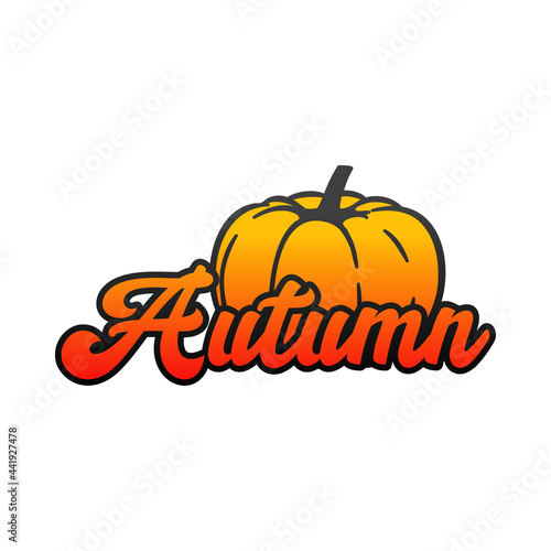 Logo con palabra Autumn con calabaza con sombra en color naranja