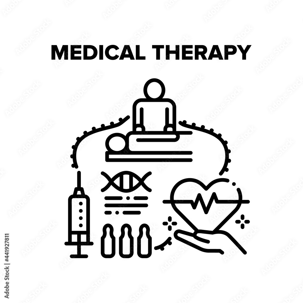 Medical Therapy Vector Icon Concept. Medical Therapy And Vaccination For Health Care And Disease Treatment. Masseur Massaging Client And Doctor Therapist Treat Patient Black Illustration Medical Therapy Vector Icon Concept. Medical Therapy And Vaccination For Health Care And Disease Treatment. Masseur Massaging Client And Doctor Therapist Treat Patient Black Illustration