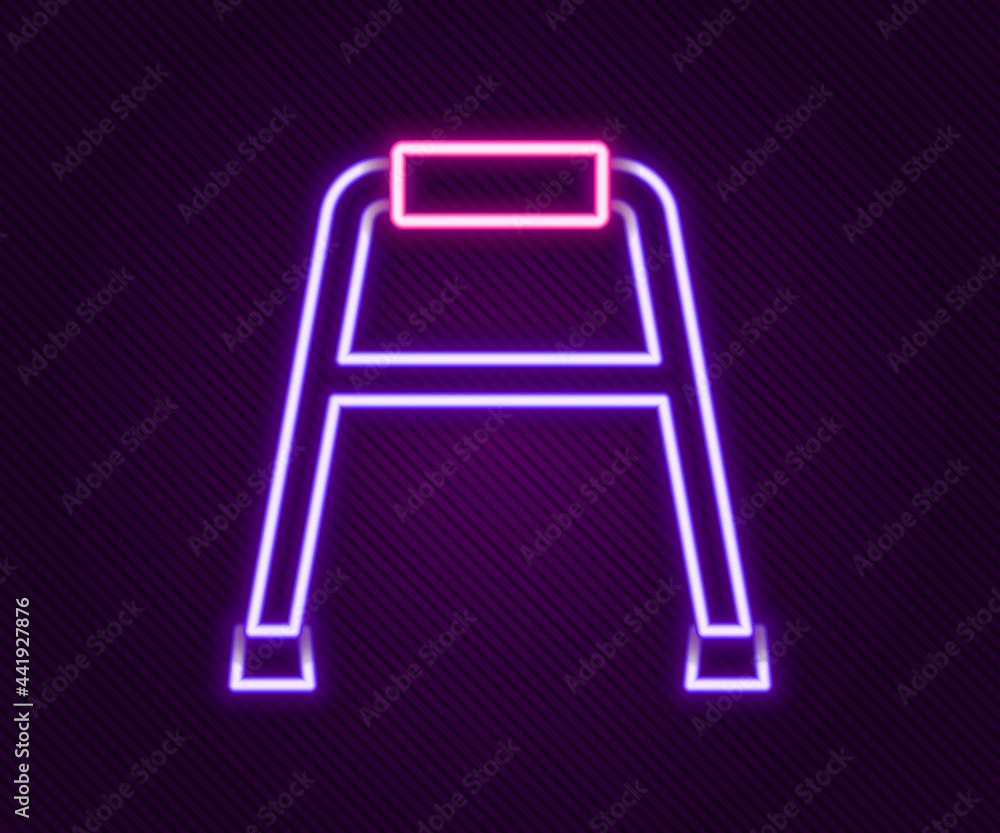Glowing neon line Walker for disabled person icon isolated on black background. Colorful outline concept. Vector Glowing neon line Walker for disabled person icon isolated on black background. Colorful outline concept. Vector