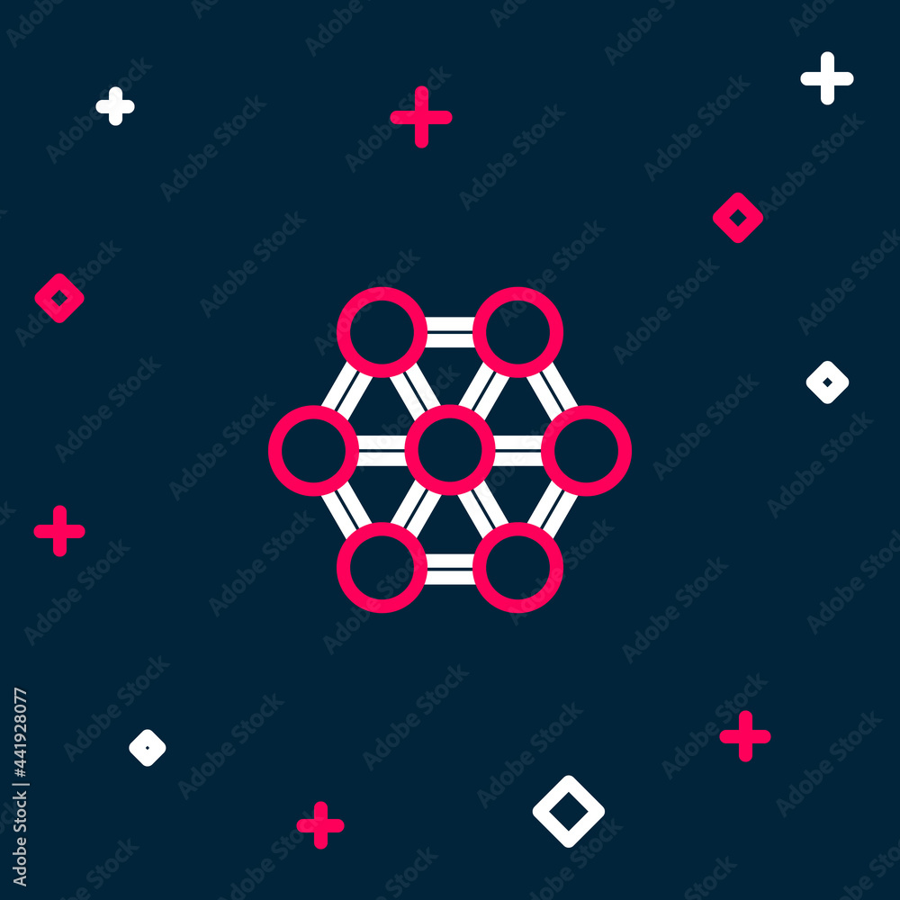 Line Molecule icon isolated on blue background. Structure of molecules in chemistry, science teachers innovative educational poster. Colorful outline concept. Vector