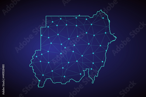 Sudan map polygonal design - blue geometric rumpled triangular low poly style gradient graphic background - Vector