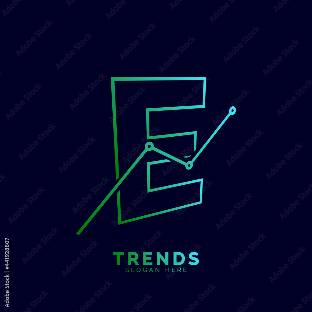 dynamic outline letter E trends statistic vector logo design