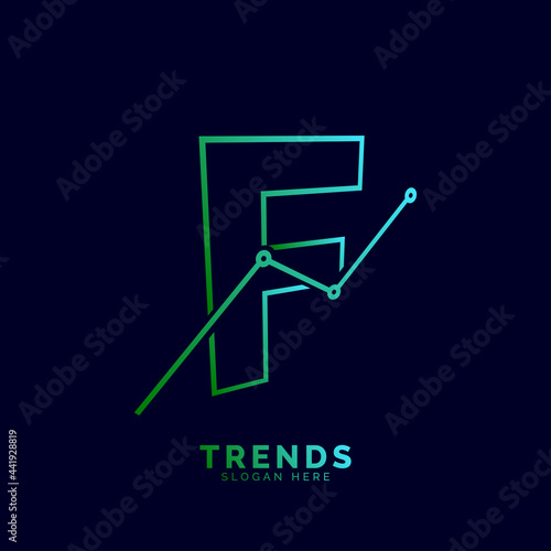 dynamic outline letter F trends statistic vector logo design