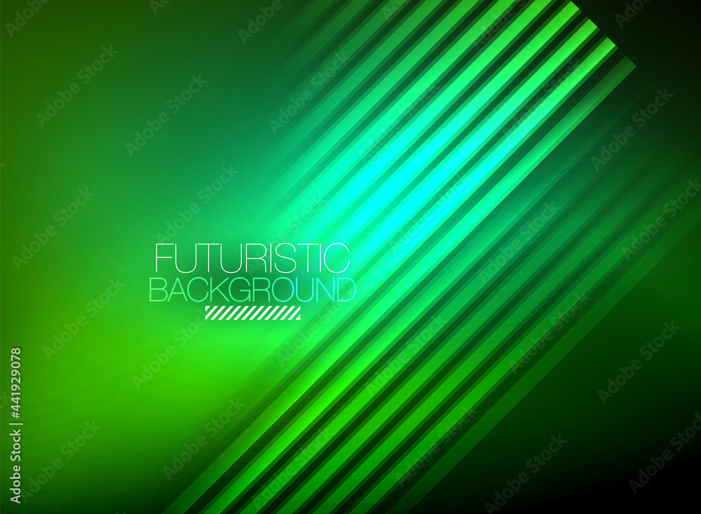 Naklejka premium Bright neon color techno abstract background, shiny glowing neon lines in the dark background