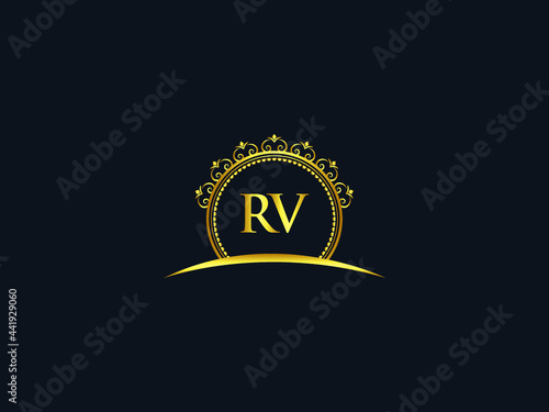 Letter RV Logo, luxury rv logo icon vector for modern Hotel, Heraldic, Jewelry, Fashion, Royalty With Gold Color Image Design