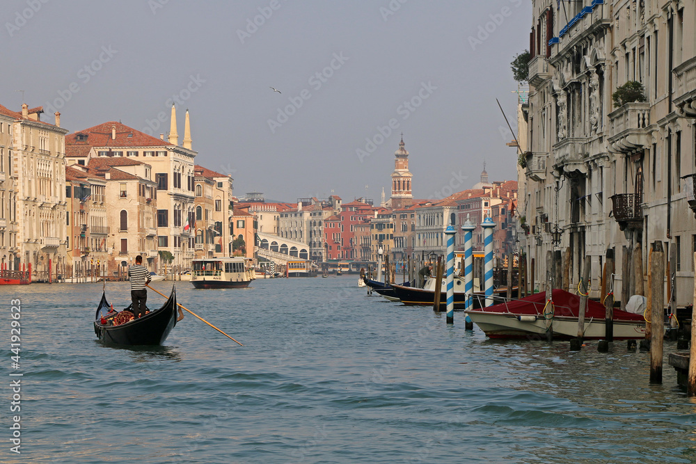The Grand Canal of Venice with a gondola.