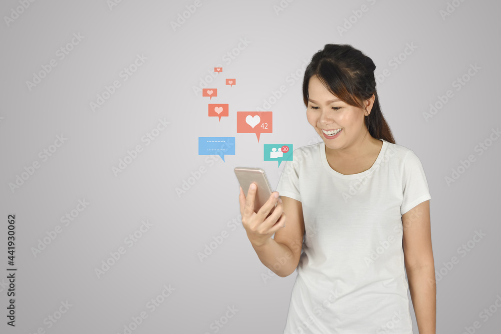 Woman using a smartphone social media. Woman using a smartphone social media.
