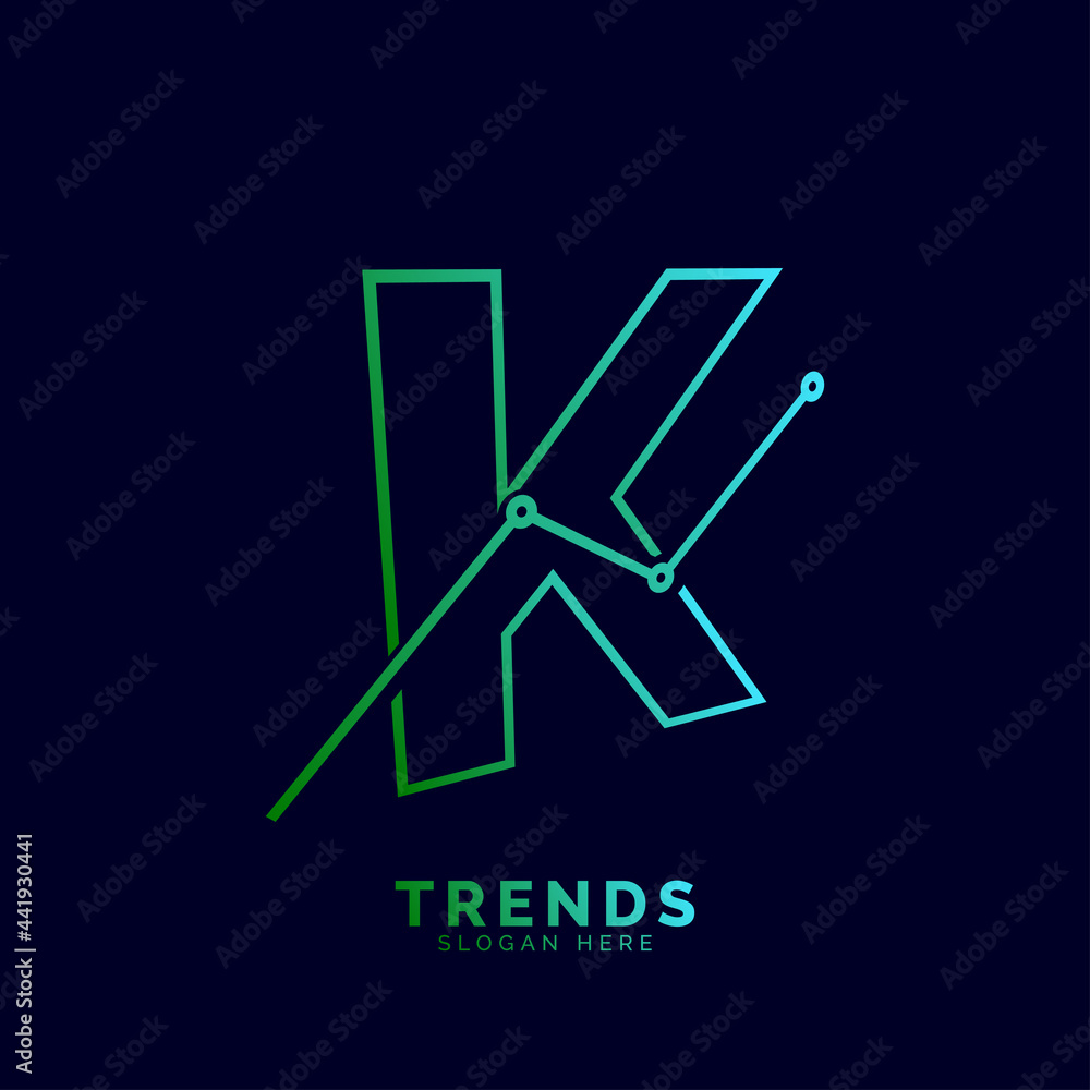 dynamic outline letter K trends statistic vector logo design