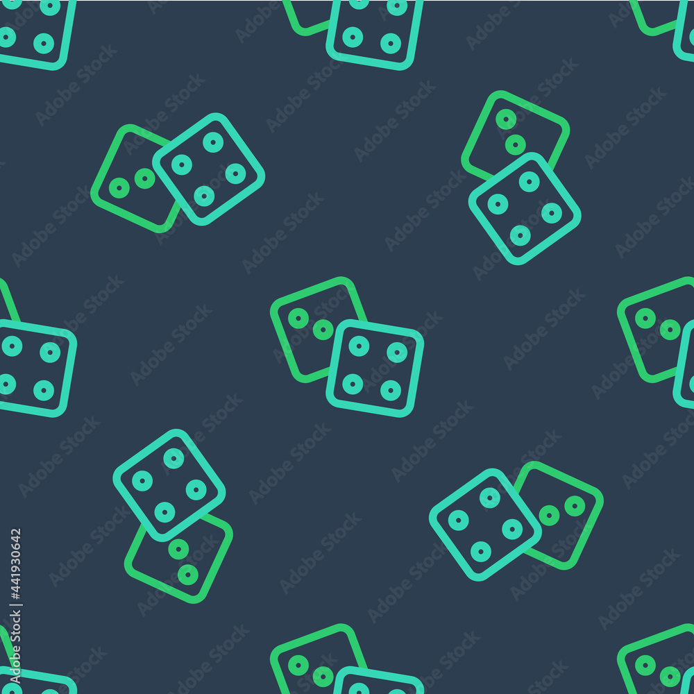 Line Game dice icon isolated seamless pattern on blue background. Casino gambling. Vector Line Game dice icon isolated seamless pattern on blue background. Casino gambling. Vector
