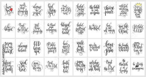 Set of hand lettering christian quotes, positive phrases about God and praying
