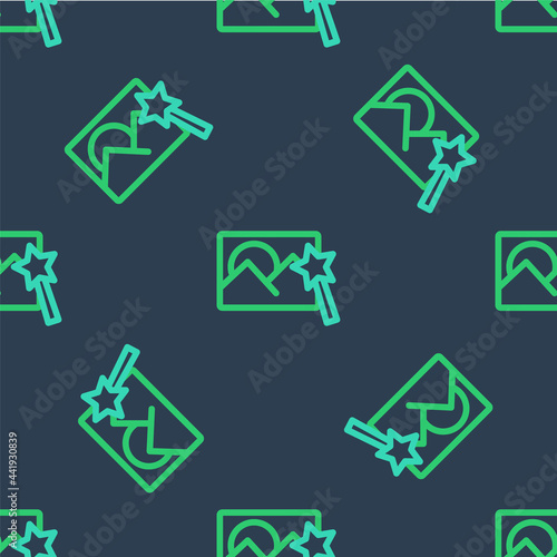 Line Photo retouching icon isolated seamless pattern on blue background. Photographer, photography, retouch icon. Vector