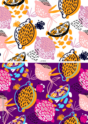 Citrus citron lemon pattern background. Lemonade art label. Cute hand drawn doodle summer pattern background. Fresh pattern art. T-shirt design label.