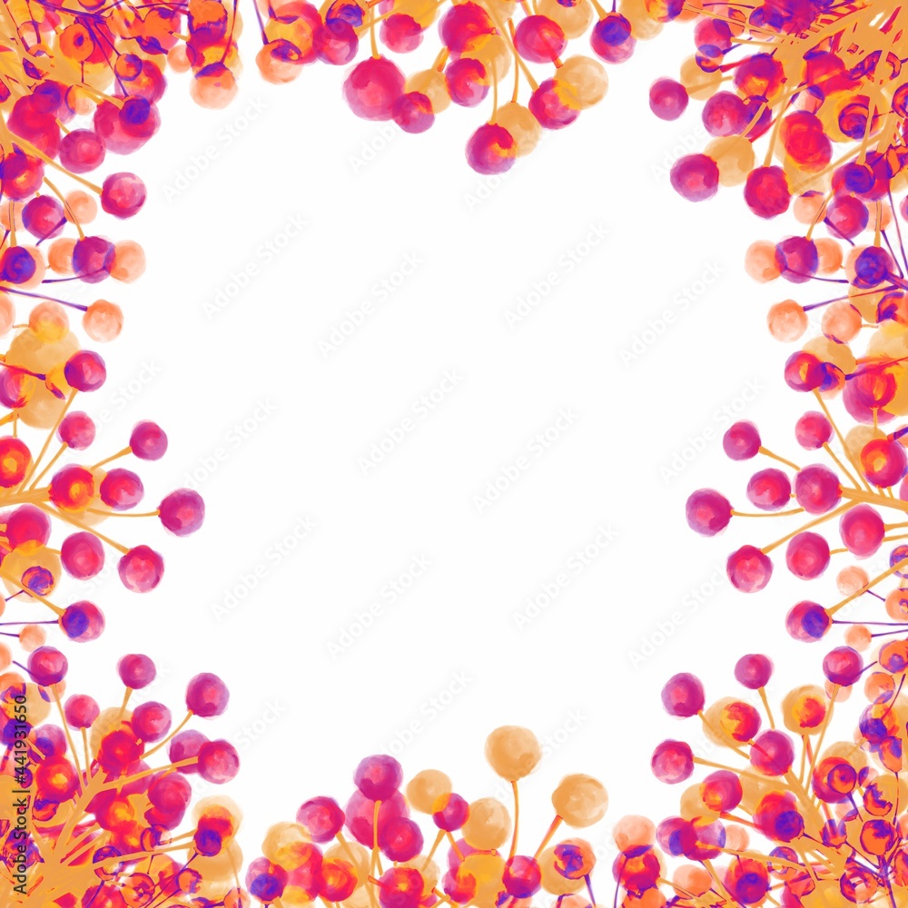 Berries on the branches. Square frame. Botanical background. Berries on the branches. Square frame. Botanical background.