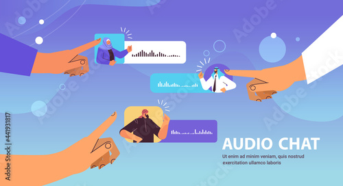 people communicating in instant messengers by voice messages audio chat application social media online communication