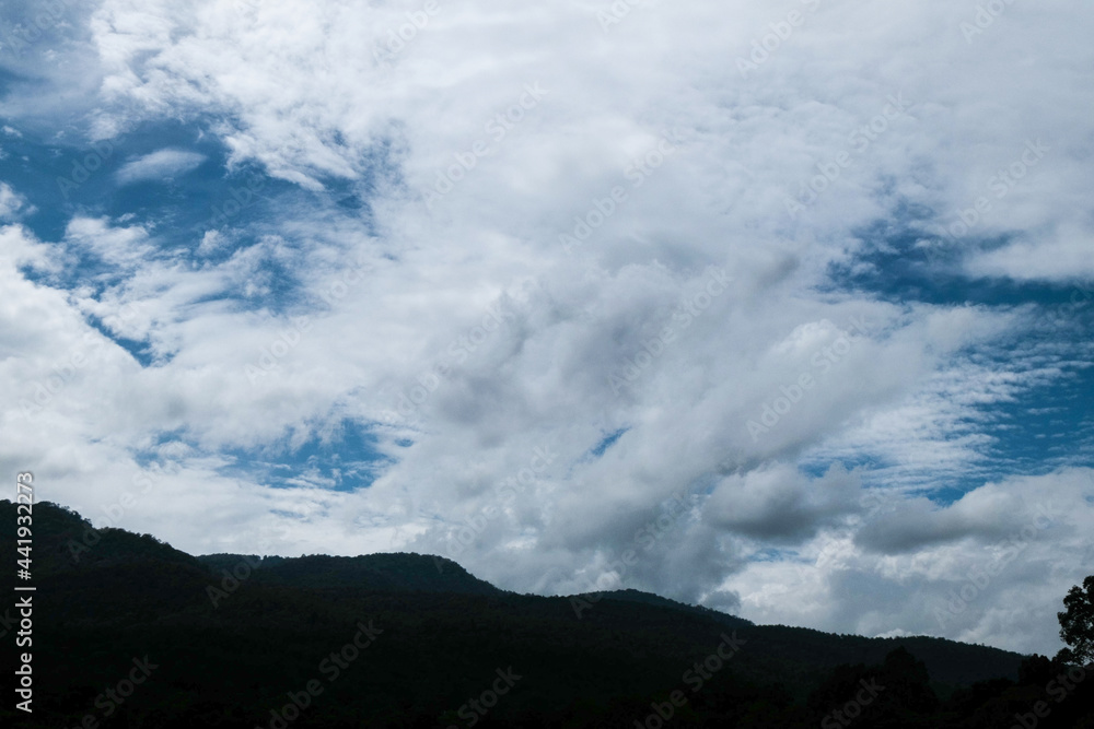 Sky and cloud concept Beautiful Blue sky and mountains. Beautiful Cumulus Cloud in the Bright Sky Background