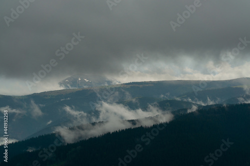 cloudy rainy sky in the mountains, background 