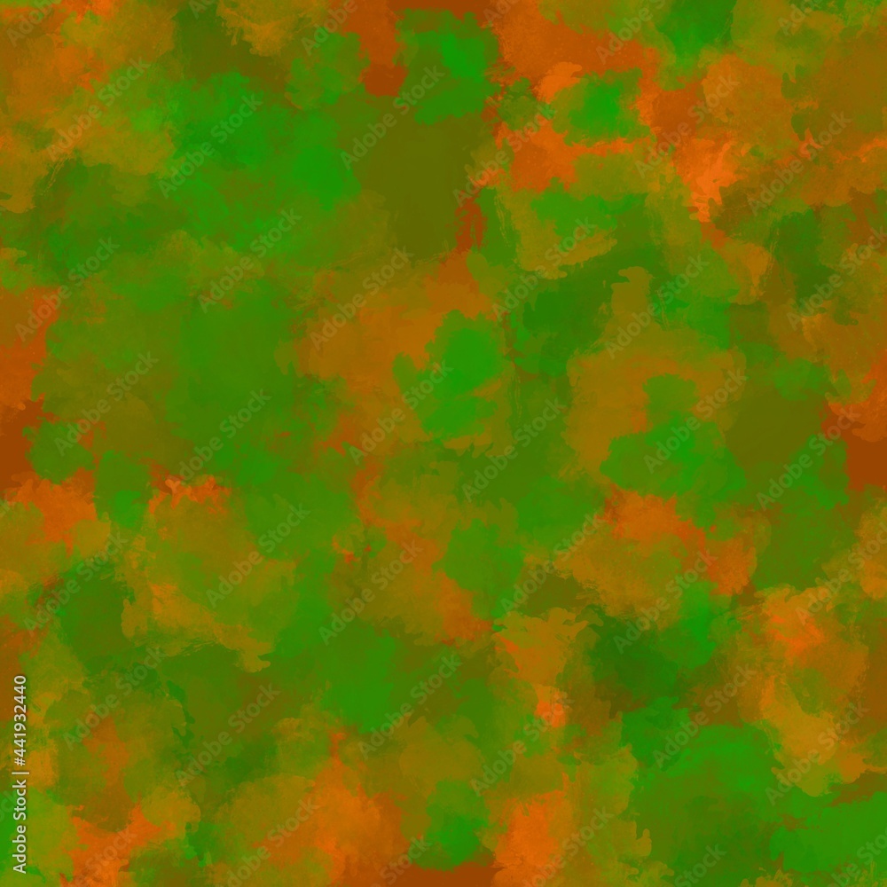 Green, yellow paint strokes, stains. Seamless pattern. Impressionistic wallpaper. Artistic background.
