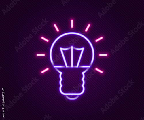 Glowing neon line Light bulb with concept of idea icon isolated on black background. Energy and idea symbol. Inspiration concept. Colorful outline concept. Vector