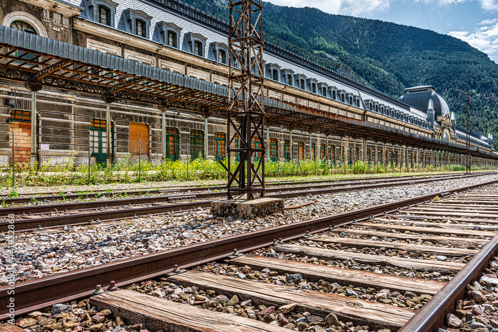 Obraz premium Canfranc, Spain: 17.08.2018. It is a railway station located in the municipality Spanish of Canfranc (Huesca), close to the border with France. It was inaugurated in 1928