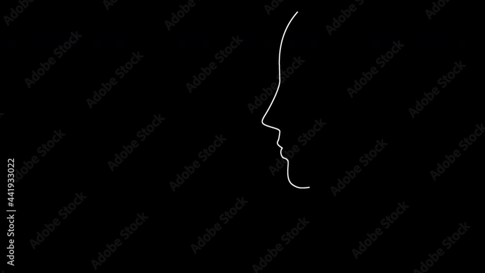 横顔の女性が微笑む線画のイラスト動画 横顔の女性が微笑む線画のイラスト動画