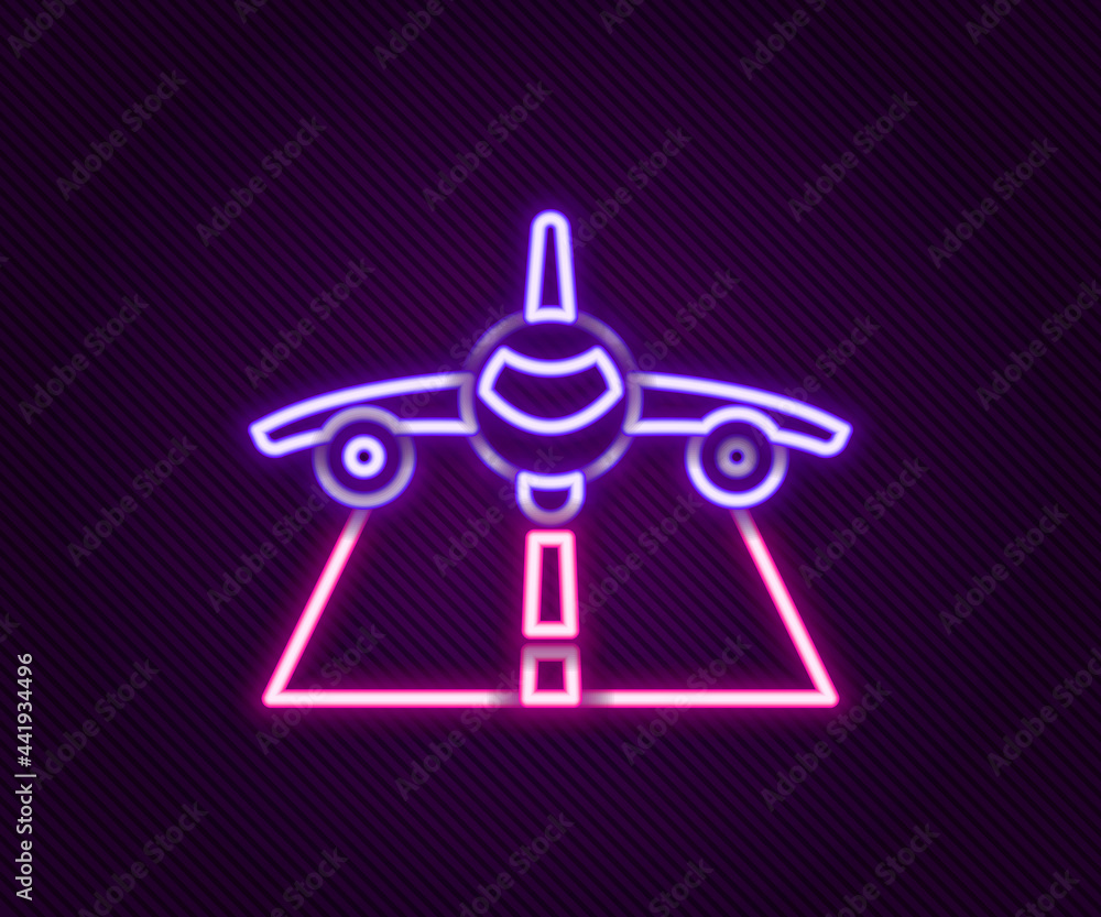 Glowing neon line Plane icon isolated on black background. Flying airplane icon. Airliner sign. Colorful outline concept. Vector Glowing neon line Plane icon isolated on black background. Flying airplane icon. Airliner sign. Colorful outline concept. Vector