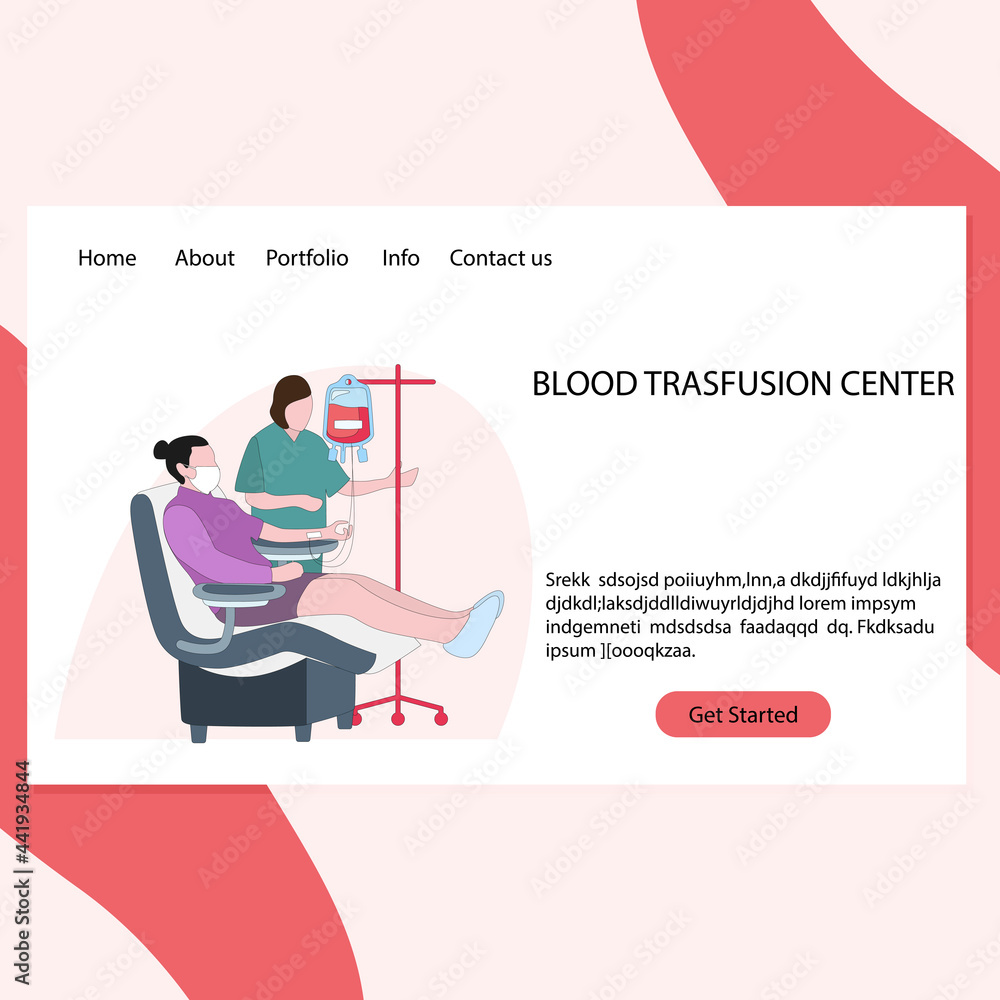 Blood transfusion center landing page, vector laboratory clinic