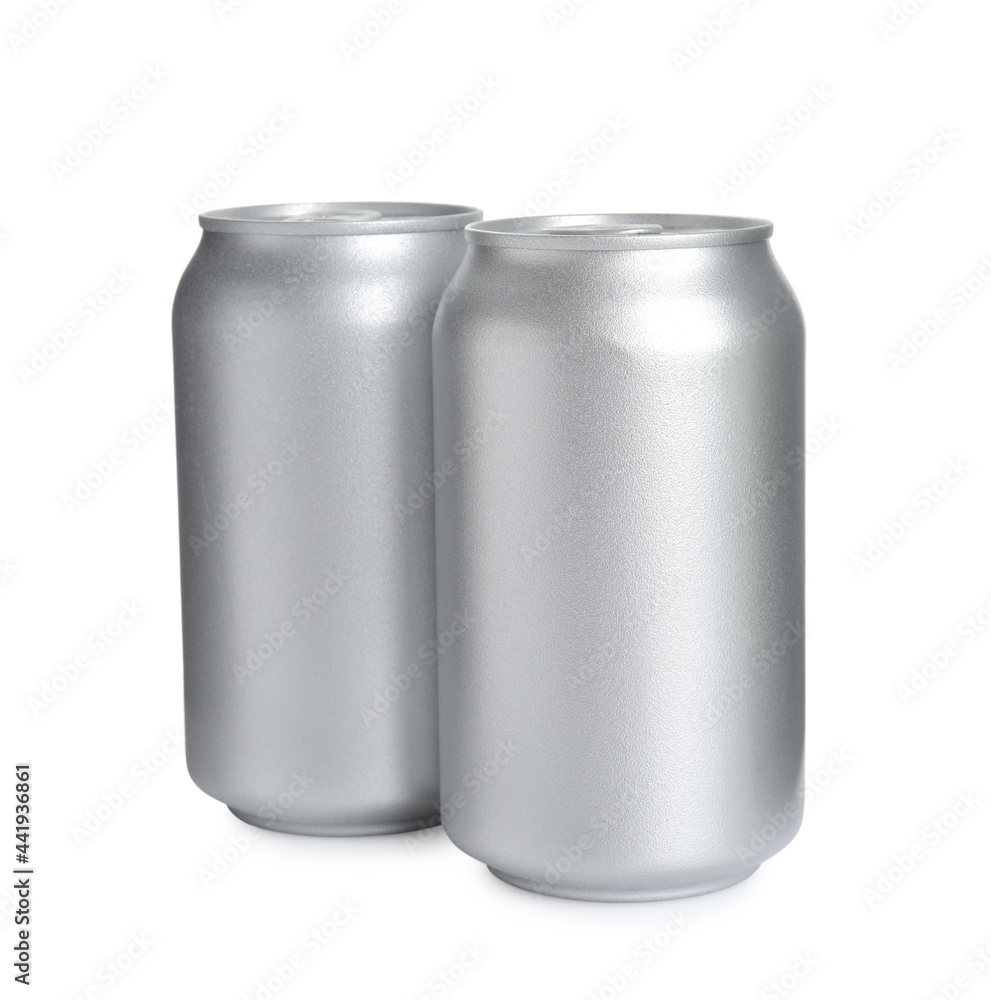 Aluminium cans of beverage on white background Aluminium cans of beverage on white background