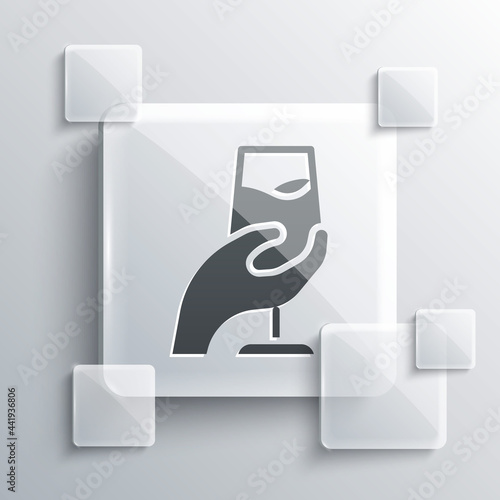 Grey Wine tasting, degustation icon isolated on grey background. Sommelier. Smells of wine. Square glass panels. Vector