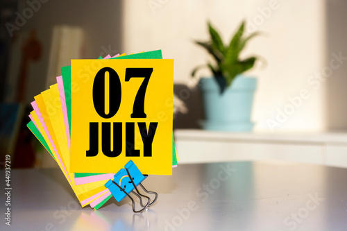 July 07. 07th day of the month, calendar date. Summer month, day of the year concept. photo