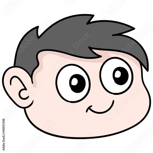 the head of the boy with chubby cheeks is fat and cute, doodle icon drawing