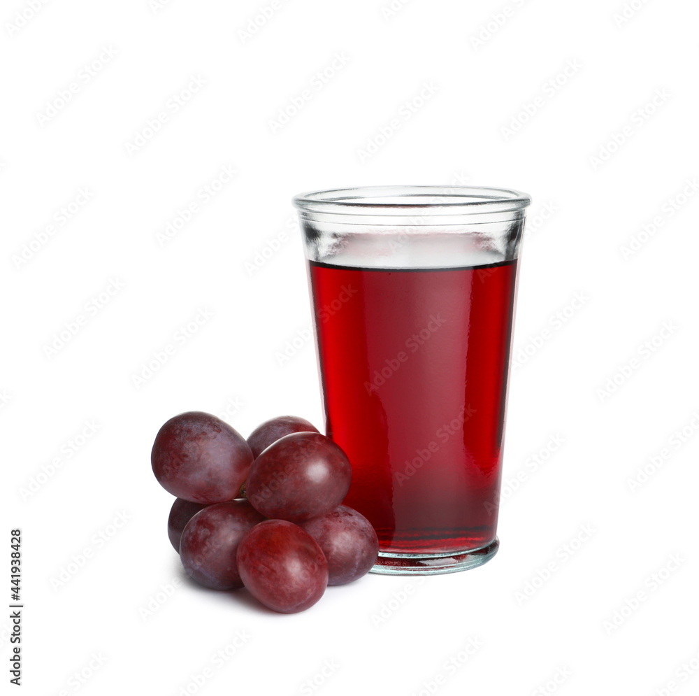 Glass of freshly made grape juice on white background Glass of freshly made grape juice on white background