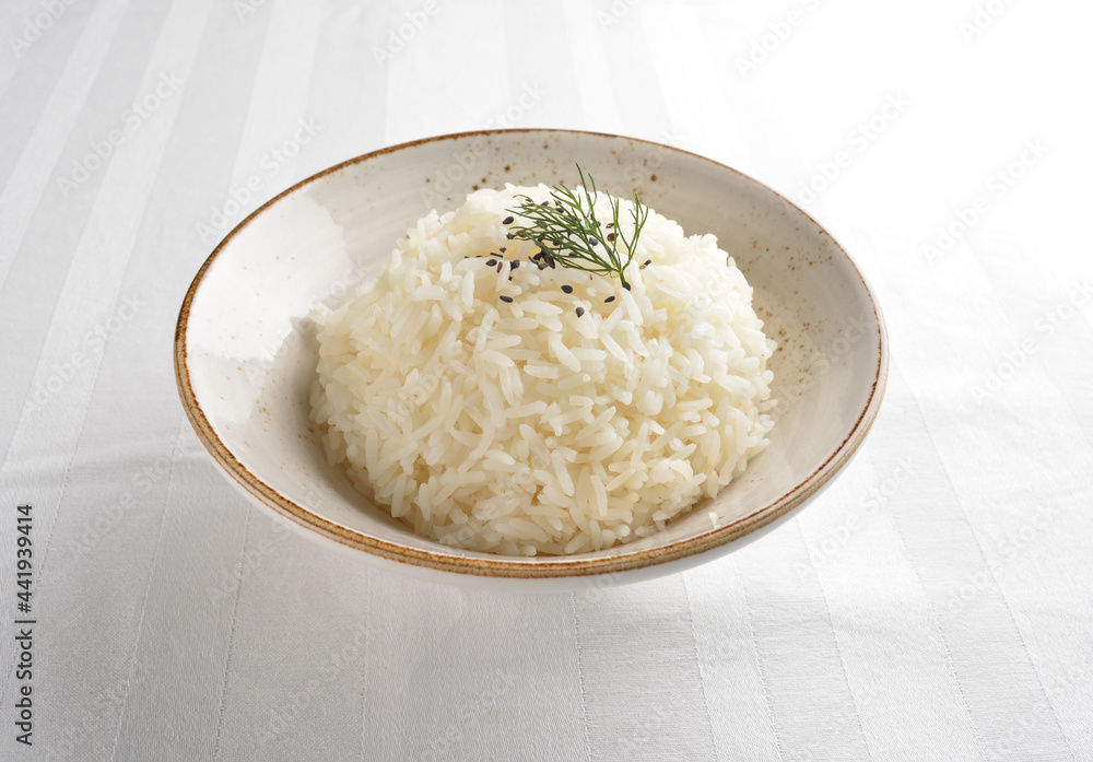 steamed fragrant white jasmine rice in Japanese ceramic bowl asian halal menu steamed fragrant white jasmine rice in Japanese ceramic bowl asian halal menu
