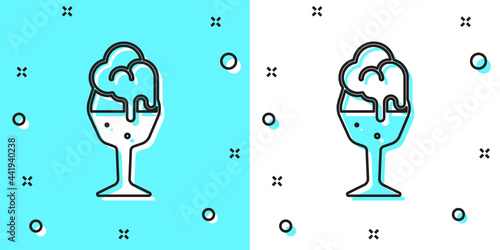 Black line Glass of beer icon isolated on green and white background. Random dynamic shapes. Vector