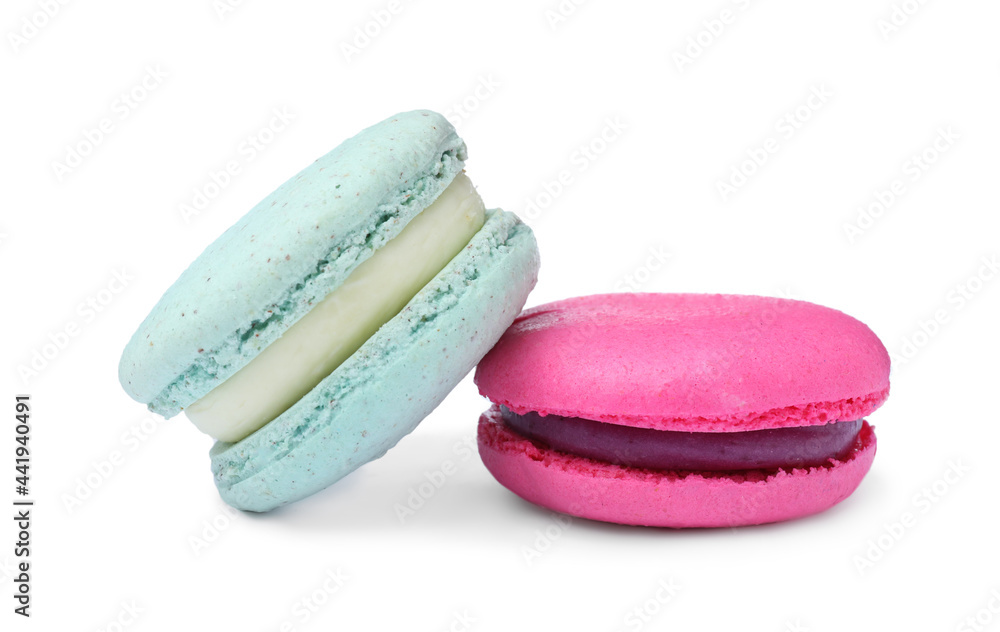 Different delicious colorful macarons on white background Different delicious colorful macarons on white background