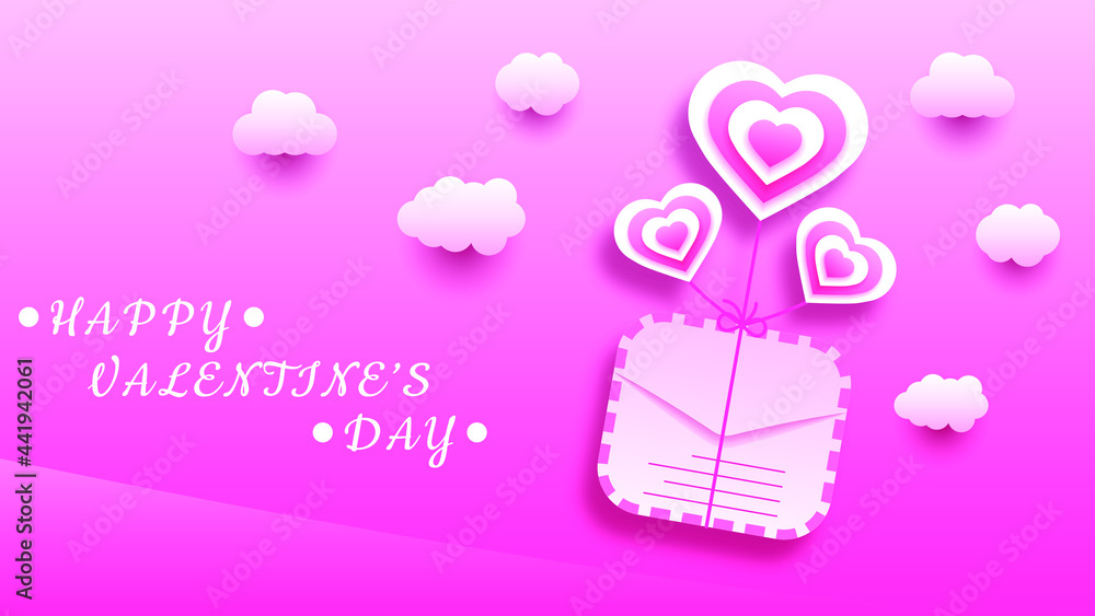14 February Happy Valentine's Day Greeting Hearts Clouds Envelope Background. Romantic Love Vector Design Banner Party Invitation Template 14 February Happy Valentine's Day Greeting Hearts Clouds Envelope Background. Romantic Love Vector Design Banner Party Invitation Template