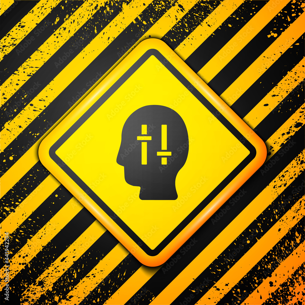 Black Solution to the problem in psychology icon isolated on yellow background. Puzzle. Therapy for mental health. Warning sign. Vector Black Solution to the problem in psychology icon isolated on yellow background. Puzzle. Therapy for mental health. Warning sign. Vector