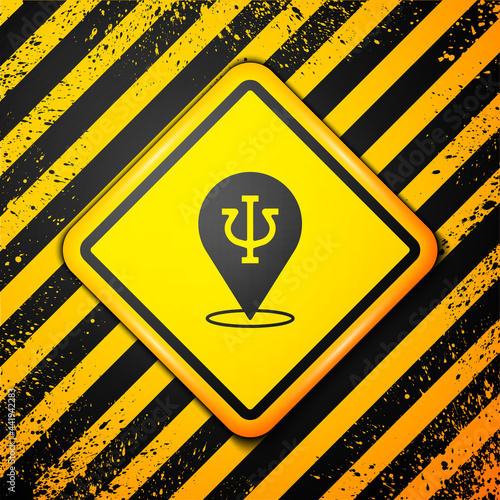 Black Psychology icon isolated on yellow background. Psi symbol. Mental health concept, psychoanalysis analysis and psychotherapy. Warning sign. Vector