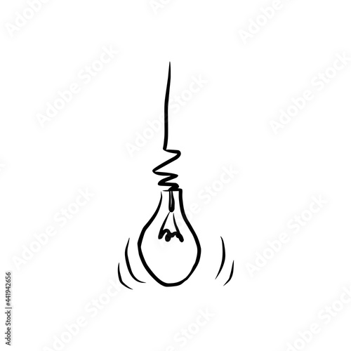Shining light bulb isolated on white background. Hand drawn vector illustration. Creative concept of idea. Edison lamp lighting vector icon illustration outline line.  illumination electric shop ideas