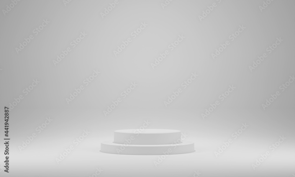 Circular podium with space for product or object presentation white background, 3D rendering illustration Circular podium with space for product or object presentation white background, 3D rendering illustration