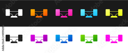 Set Skateboard wheel icon isolated on black and white background. Skateboard suspension. Skate wheel. Vector