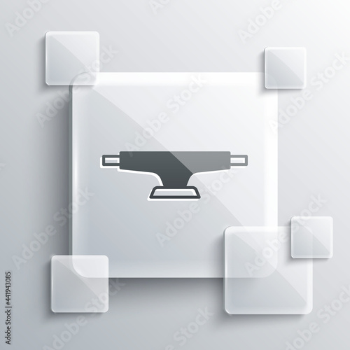 Grey Skateboard wheel icon isolated on grey background. Skateboard suspension. Skate wheel. Square glass panels. Vector