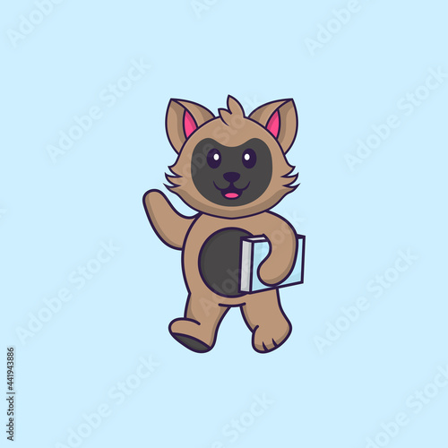 Cute cat holding a book. Animal cartoon concept isolated. Can used for t-shirt  greeting card  invitation card or mascot. Flat Cartoon Style